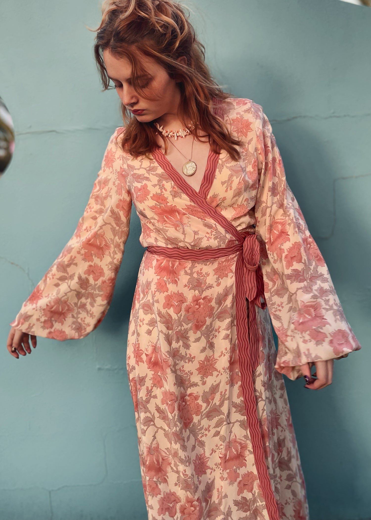 Caladium Wrap Silk Dress ~ Rose M