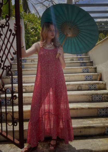 Eustoma Silk Crepe Swing Maxi Dress ~ Camelia M