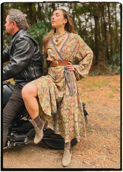 Caladium Wrap Silk Dress ~ Myristica XL