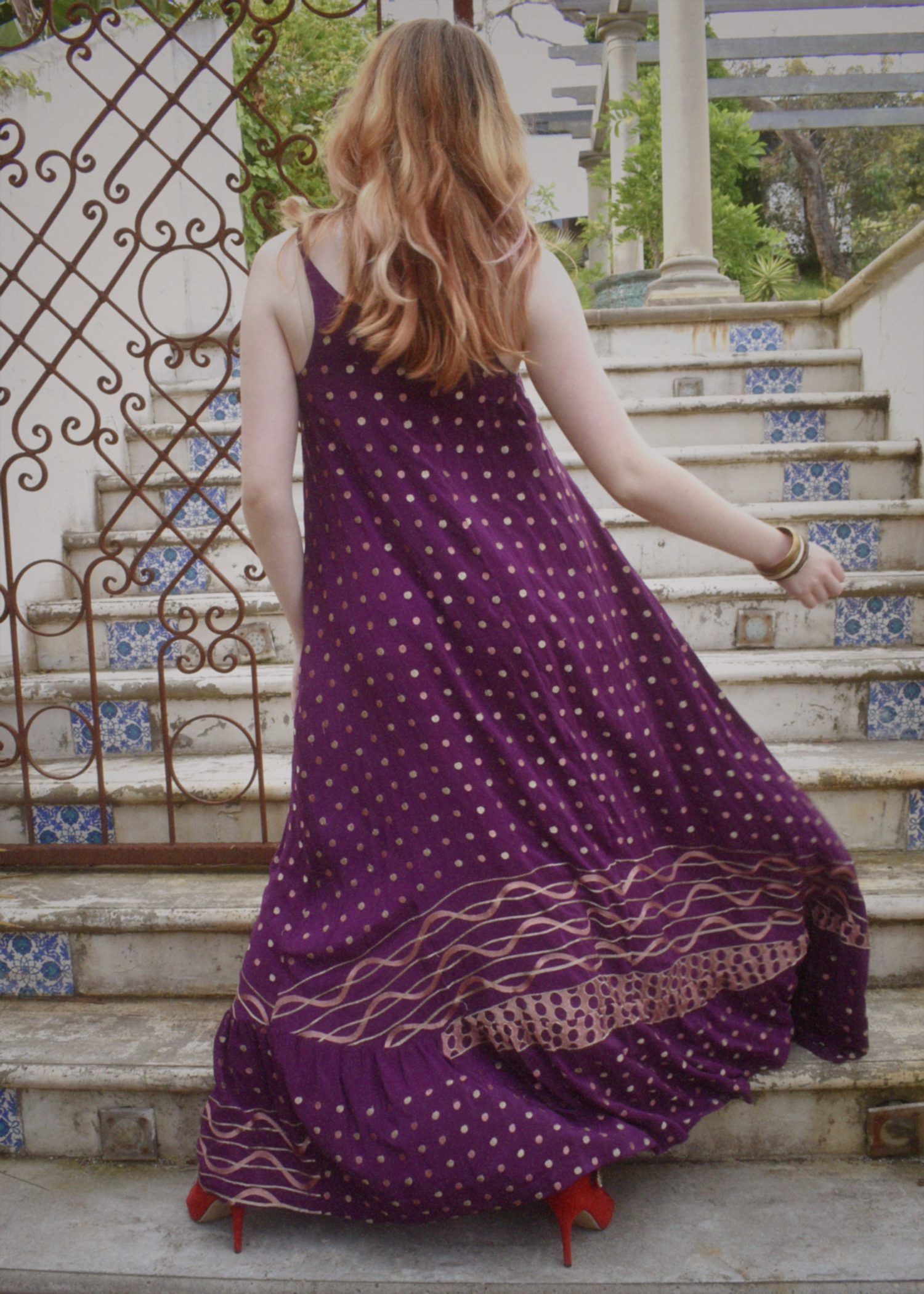 Eustoma Silk Crepe Swing Maxi Dress ~  Amaranth S