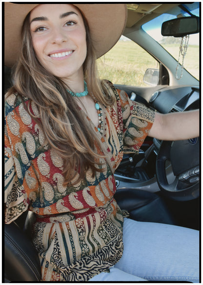 Bassia Silk Crepe Cross Tie Front Blouse ~ Paisley L