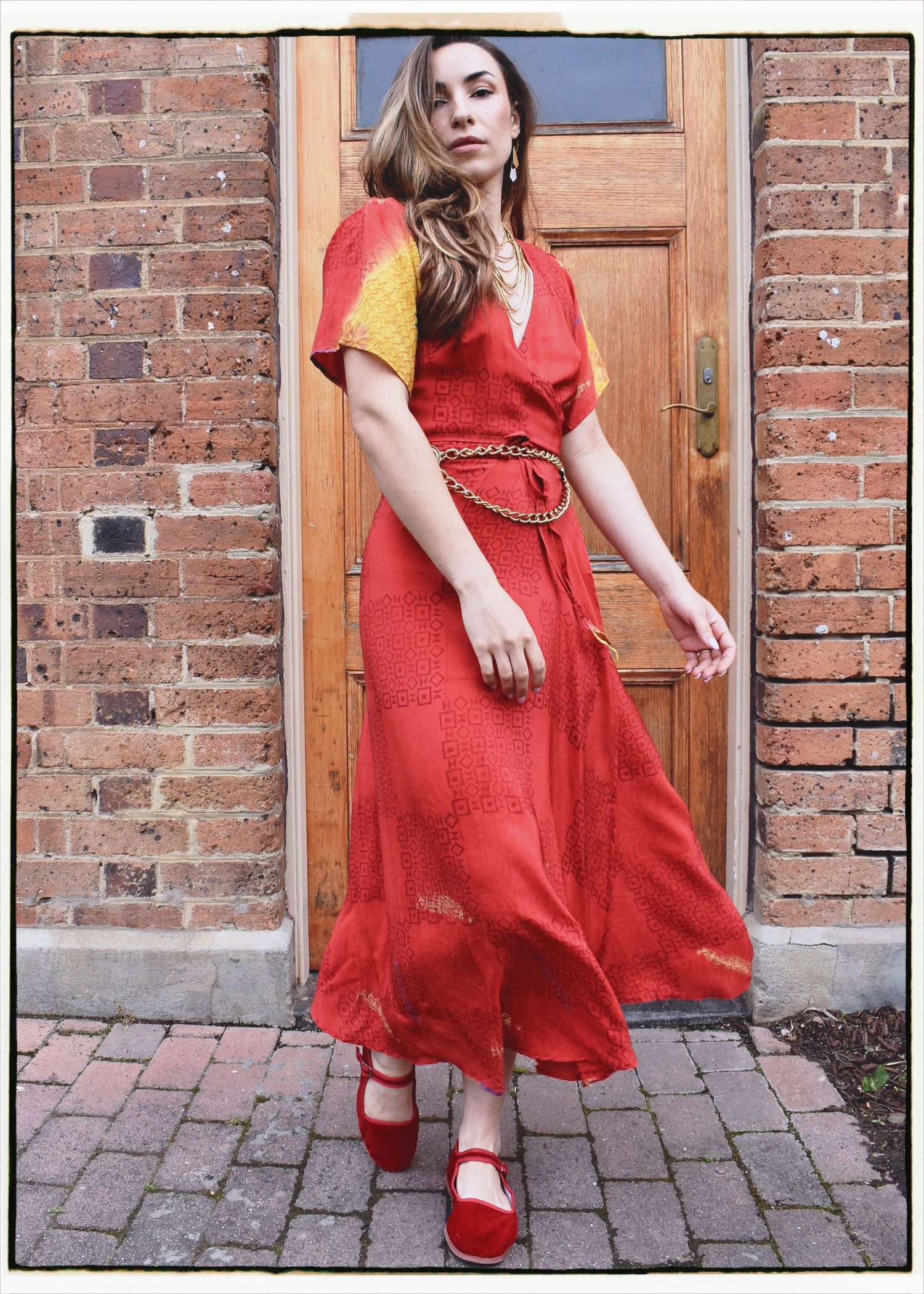 Liatris Silk Crepe Flutter Sleeve Wrap Dress ~ Fiesta S