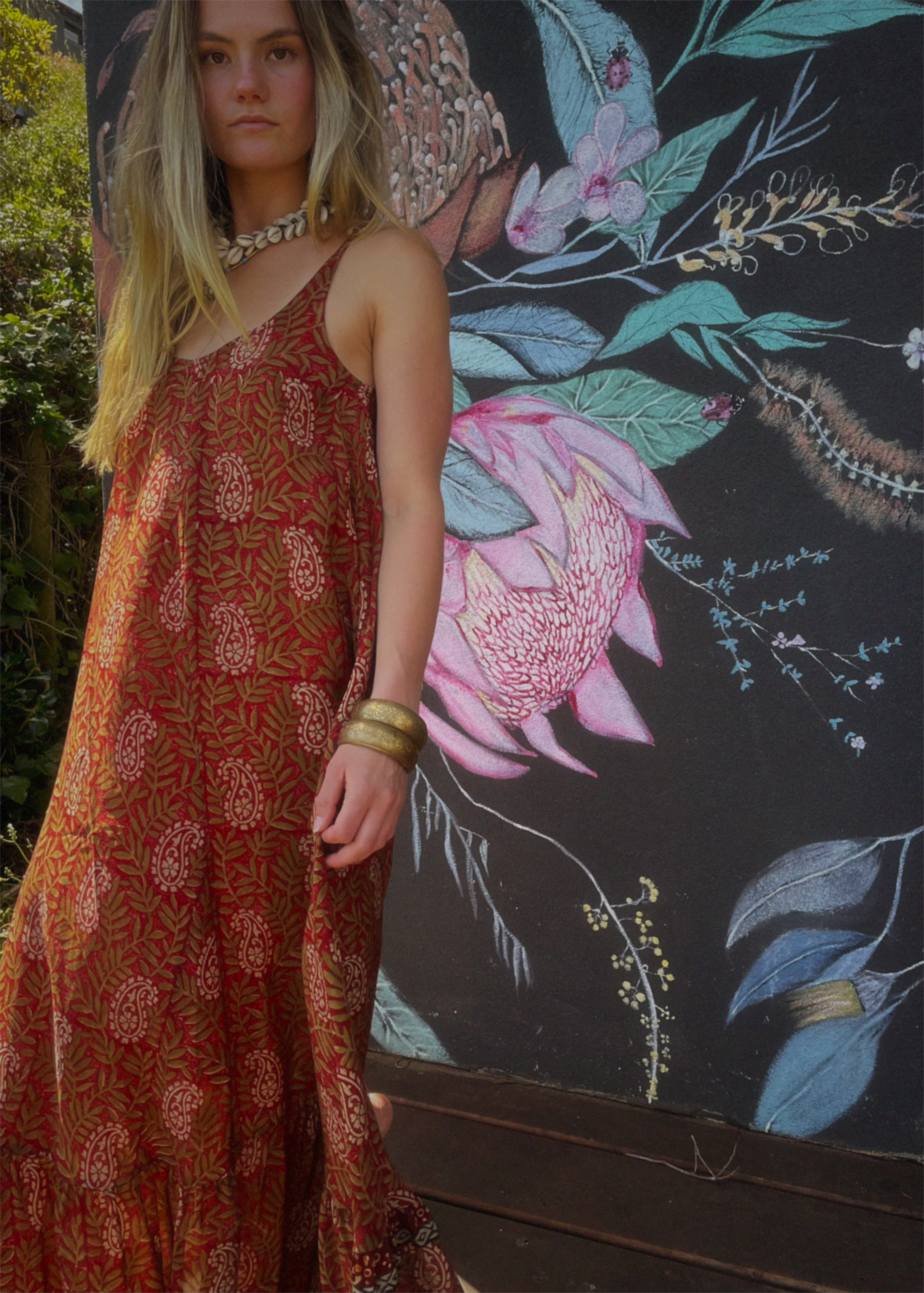 Eustoma Silk Crepe Swing Maxi Dress ~ Rumba XS