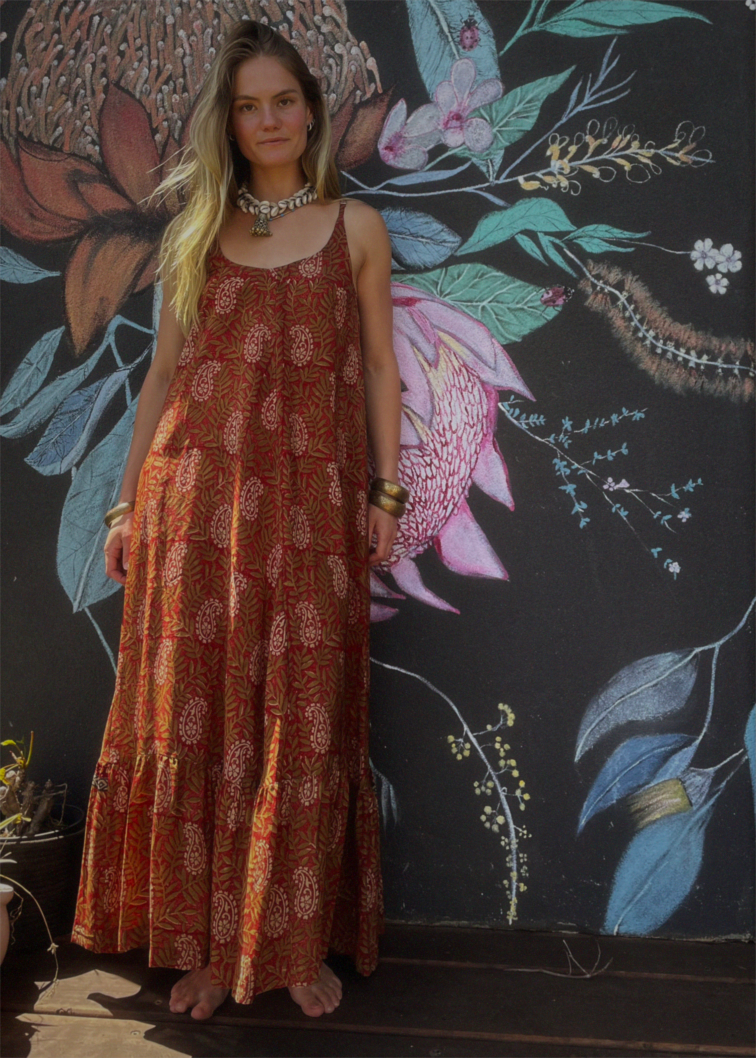 Eustoma Silk Crepe Swing Maxi Dress ~ Rumba XS