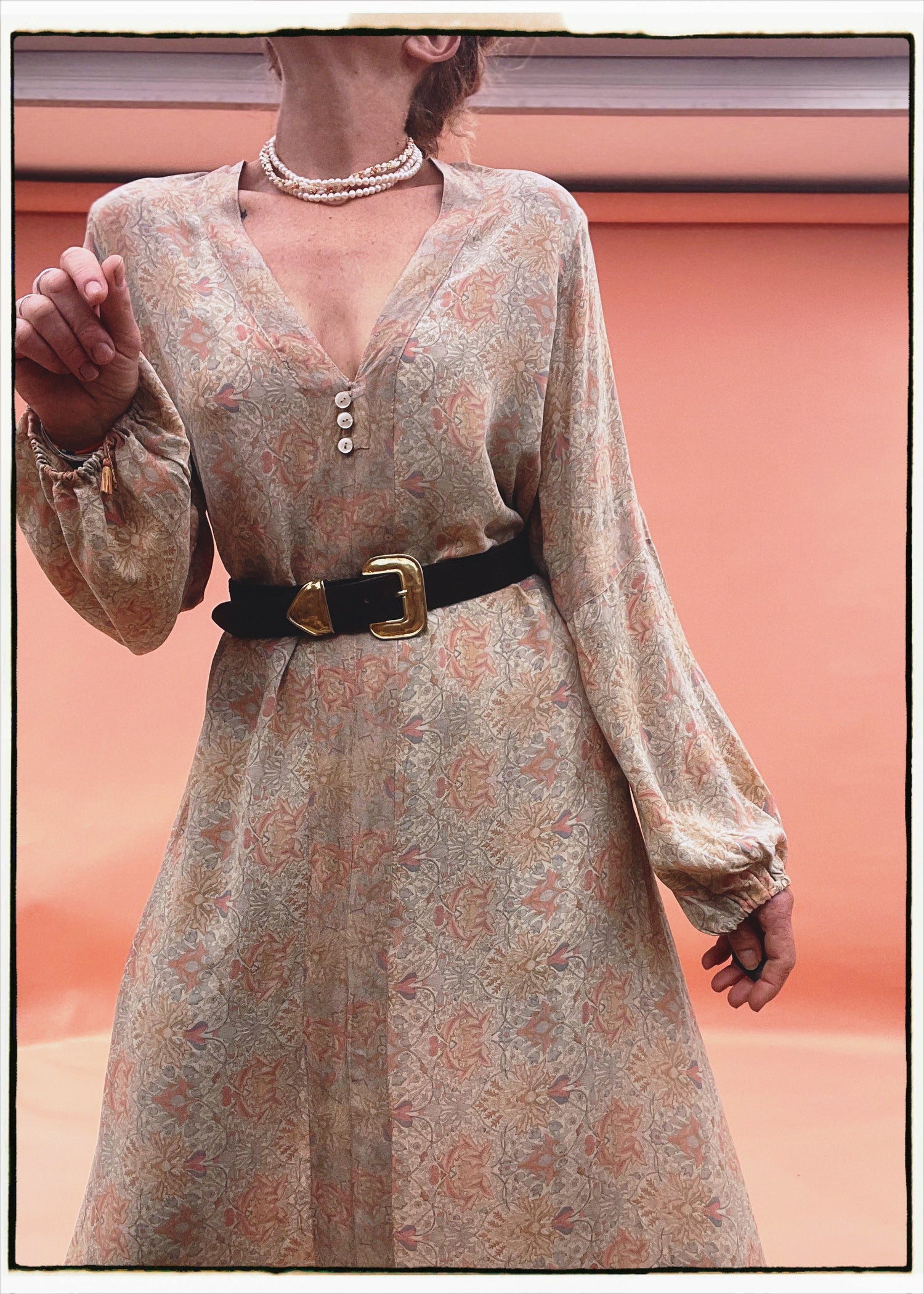 Zea Silk Crepe Kaftan Maxi Dress ~  Pearl XL