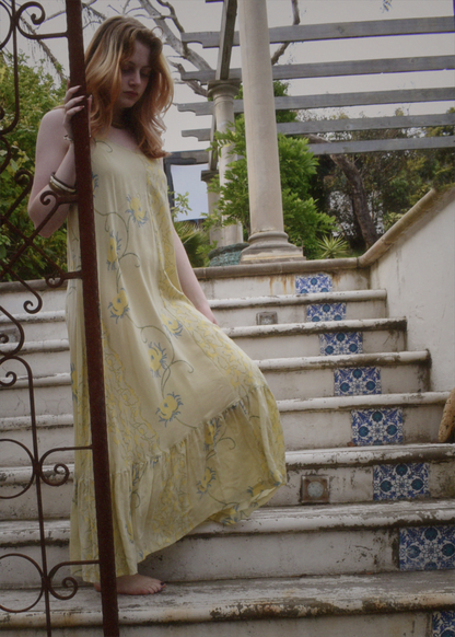 Eustoma Silk Crepe Swing Maxi Dress ~ Papyrus M