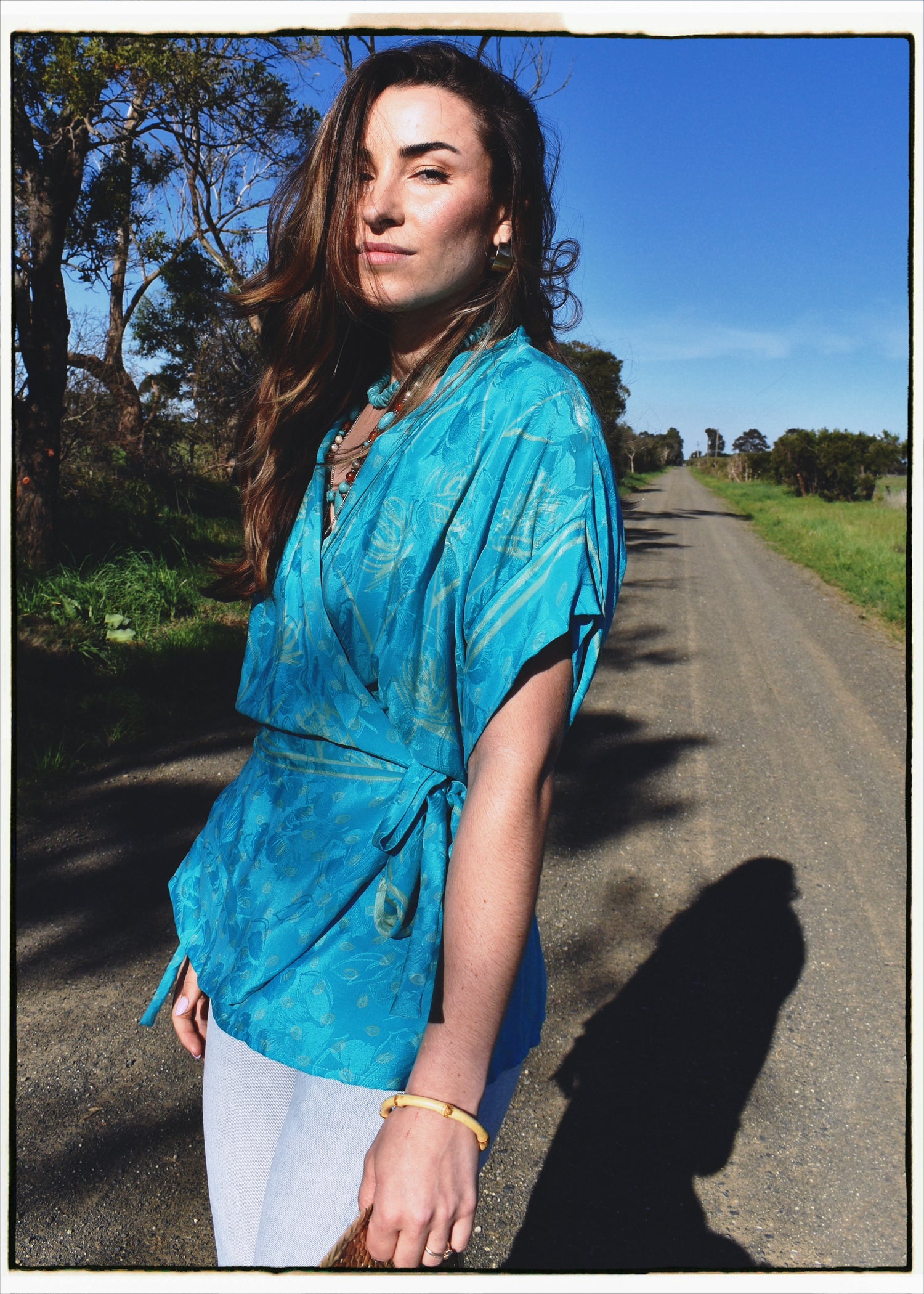 Bassia Silk Crepe Cross Tie Front Blouse ~ Jacquard L