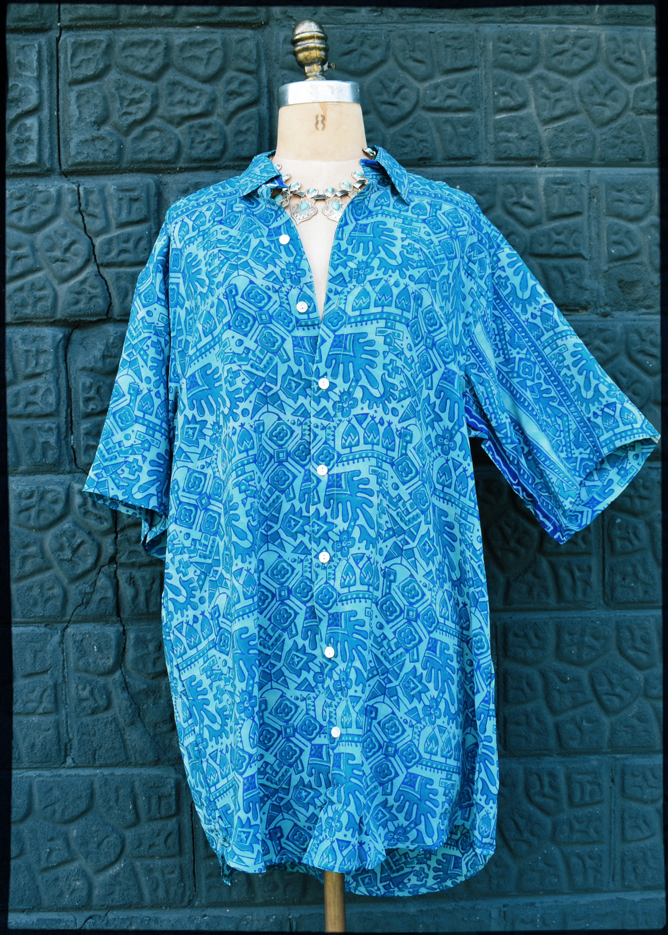 Astralagus Silk Crepe Oversized Shirt ~ Turkish Tile