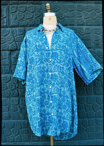 Astralagus Silk Crepe Oversized Shirt ~ Turkish Tile