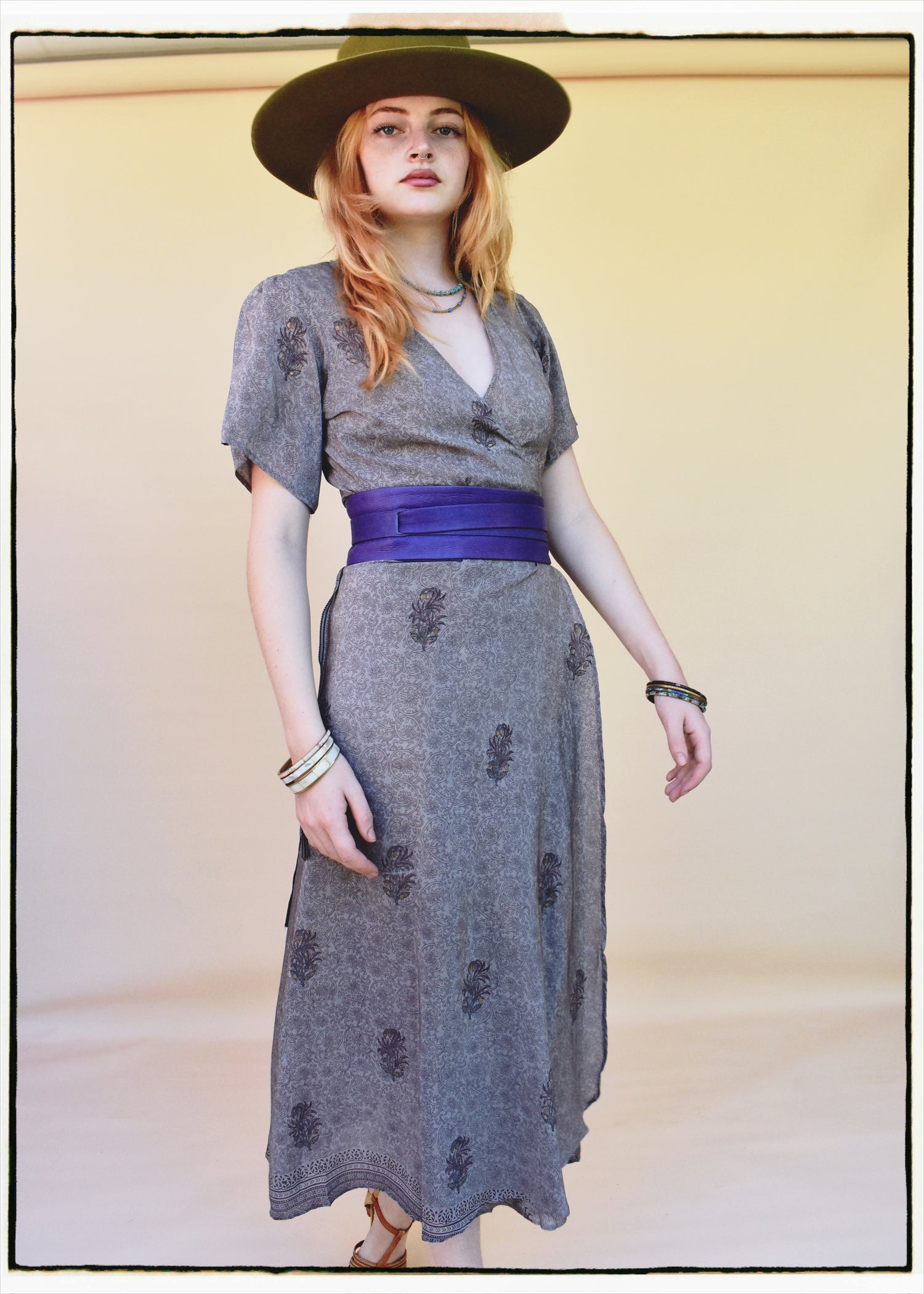 Liatris Silk Crepe Flutter Sleeve Wrap Dress ~ Lavender XS