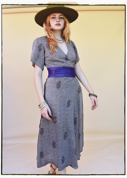 Liatris Silk Crepe Flutter Sleeve Wrap Dress ~ Lavender XS