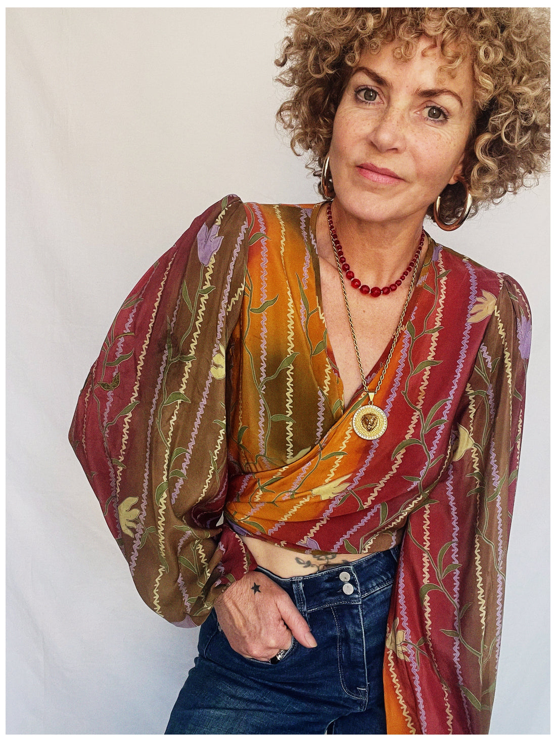 Hoya Silk Crepe Balloon Sleeve Wrap Top ~ Topaz XS