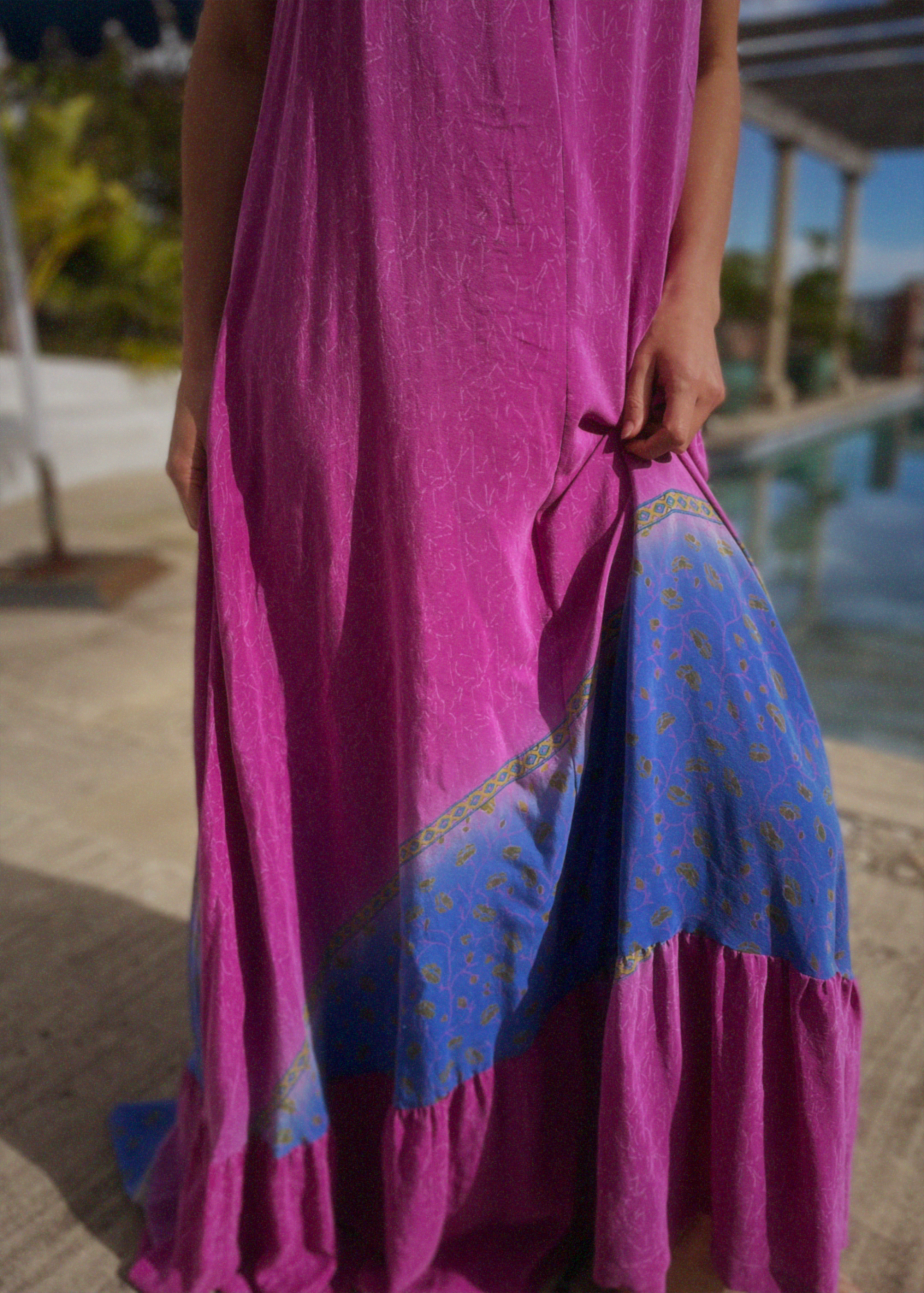 Eustoma Silk Crepe Swing Maxi Dress ~ Jewel M