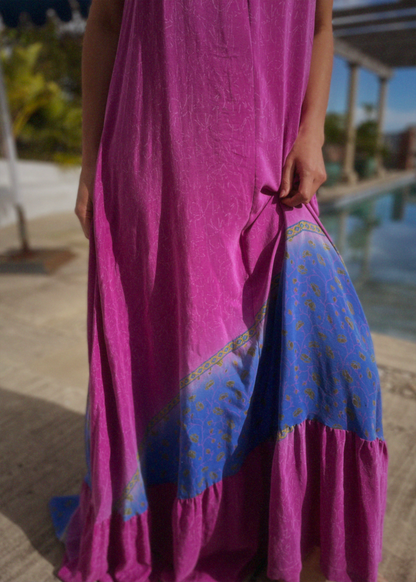 Eustoma Silk Crepe Swing Maxi Dress ~ Jewel M