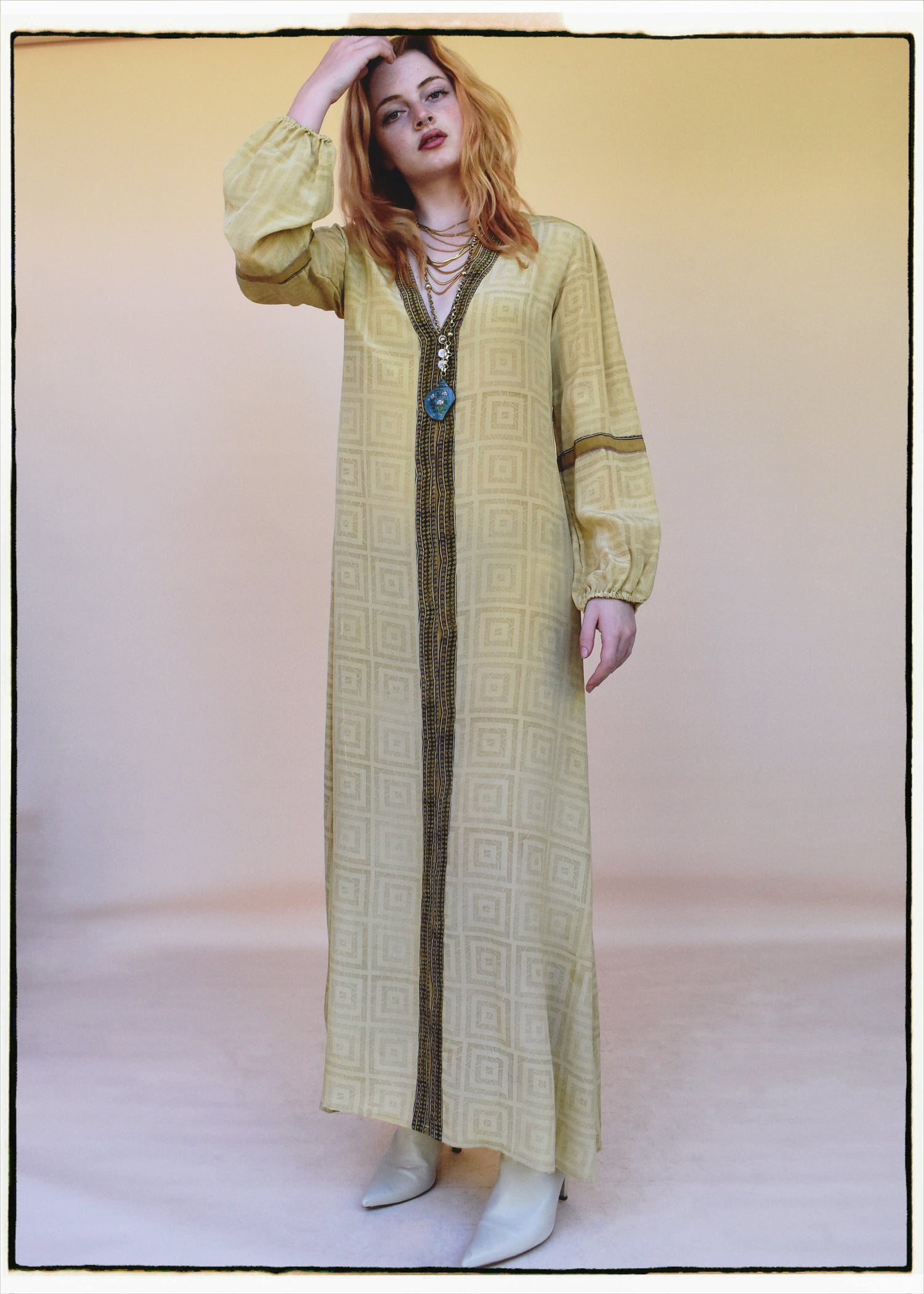 Zea Silk Crepe Kaftan Maxi Dress ~  Cleopatra XS