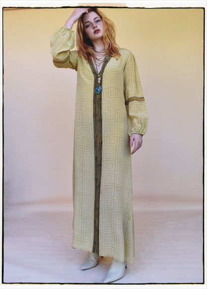 Zea Silk Crepe Kaftan Maxi Dress ~  Cleopatra XS
