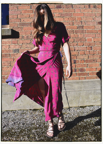 Liatris Silk Crepe Flutter Sleeve Wrap Dress ~ Baroque XS