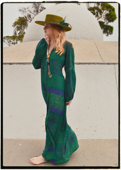 Zea Silk Crepe Kaftan Maxi Dress ~  Emerald XS