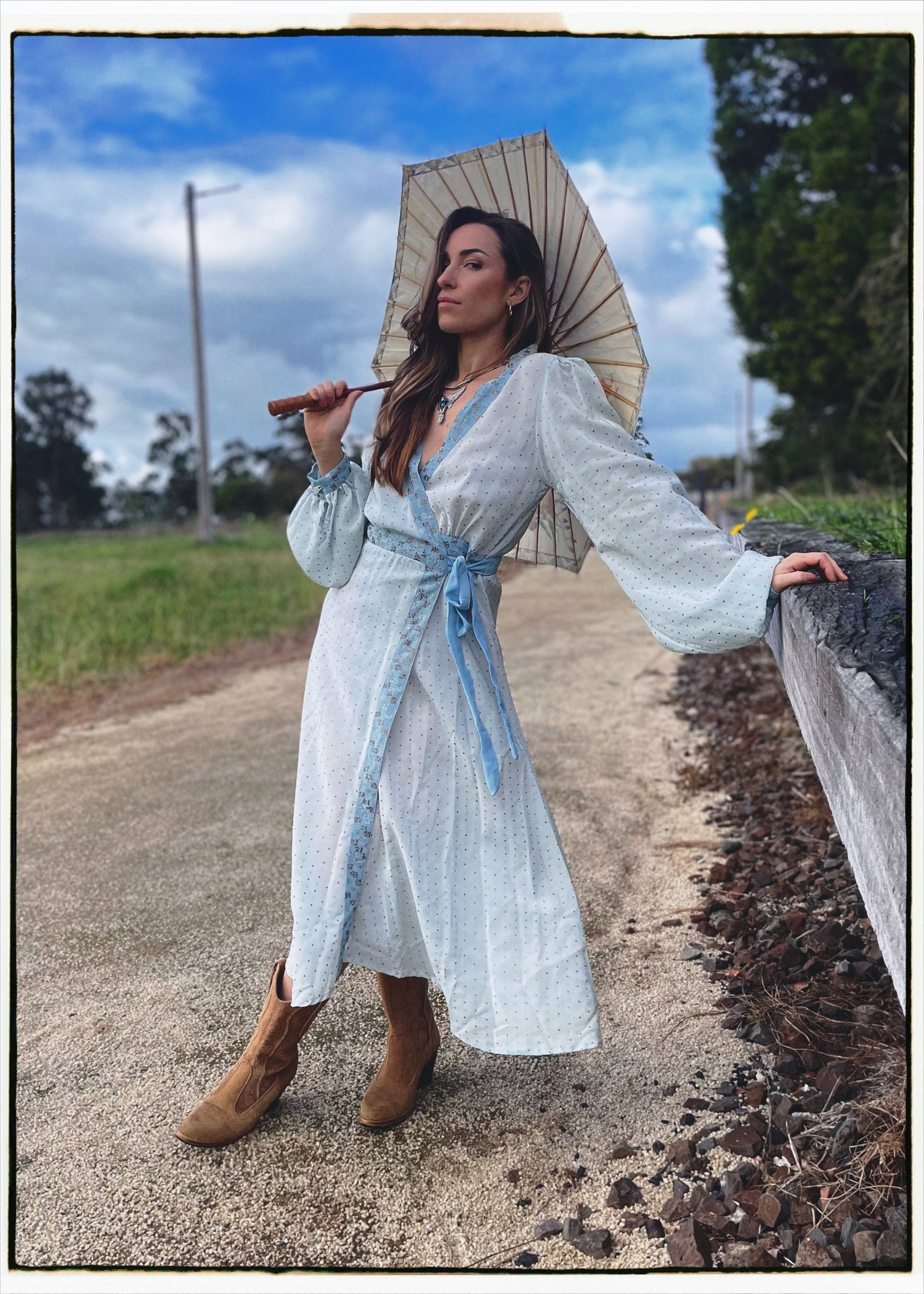 Caladium Wrap Silk Dress ~ Powder M