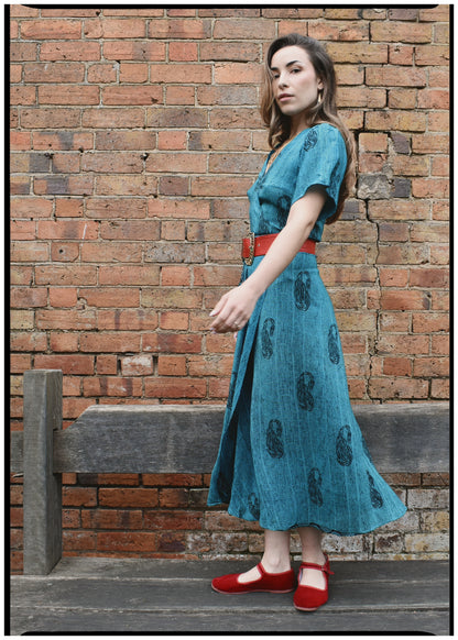 Liatris Silk Crepe Flutter Sleeve Wrap Dress ~ Heritage XS