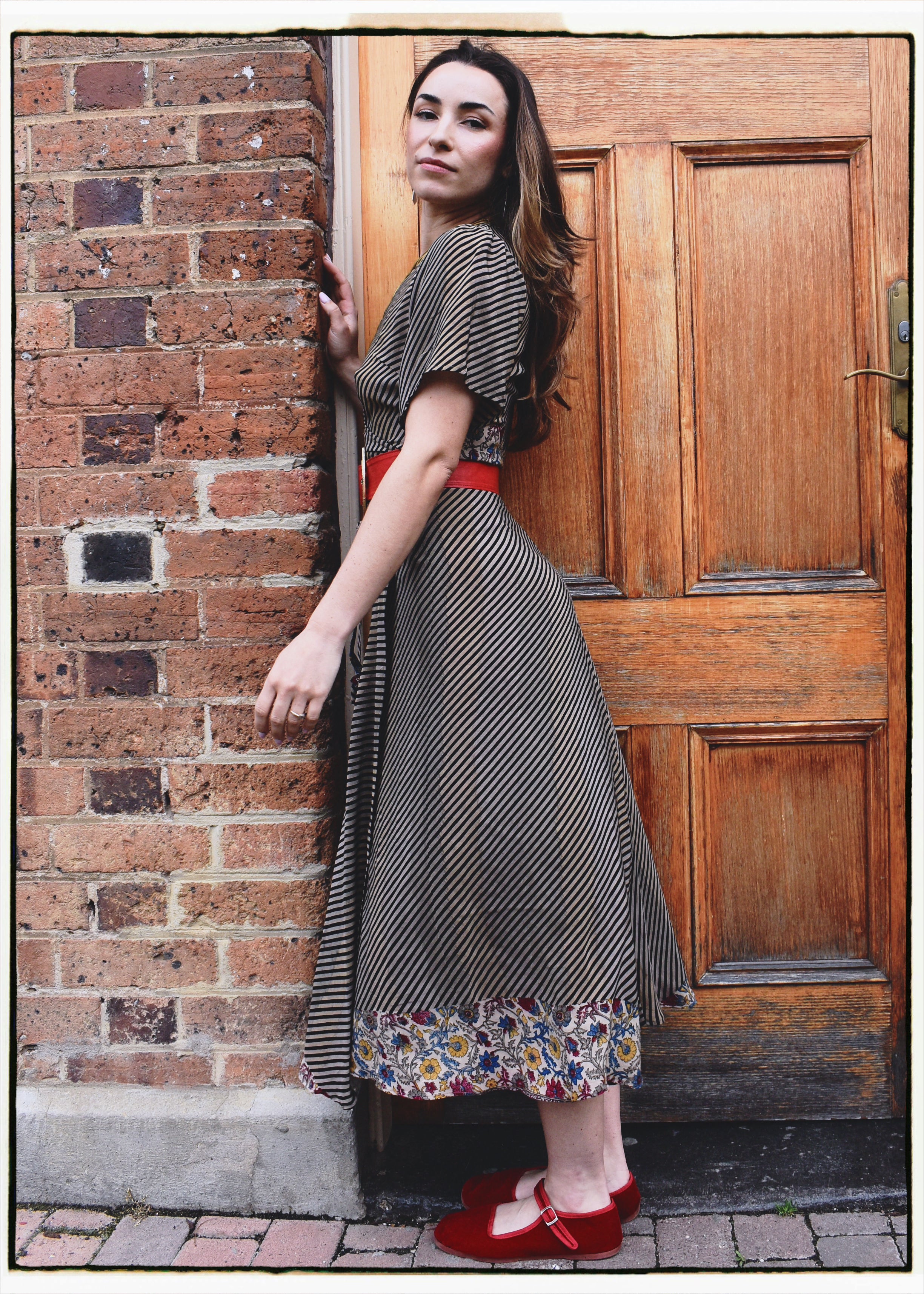 Liatris Silk Crepe Flutter Sleeve Wrap Dress ~ Licorice XS