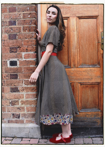 Liatris Silk Crepe Flutter Sleeve Wrap Dress ~ Licorice XS