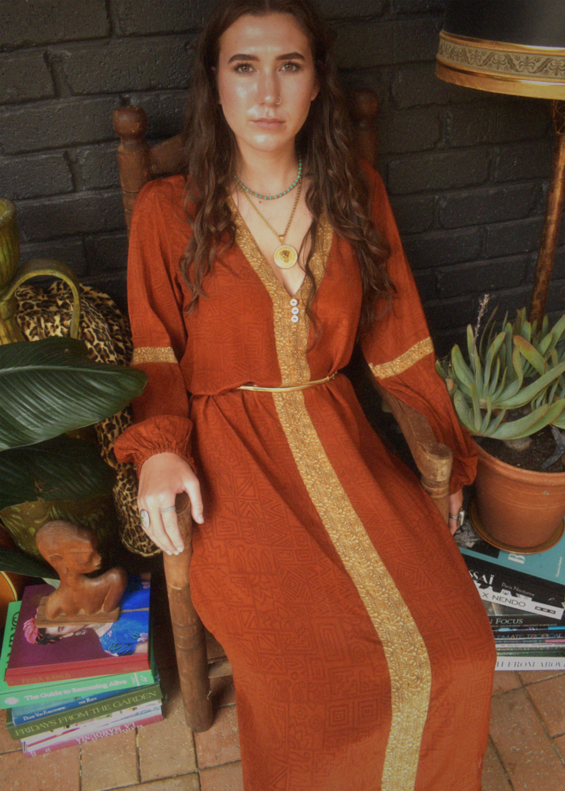 Zea Silk Crepe Kaftan Maxi Dress ~  Almond L