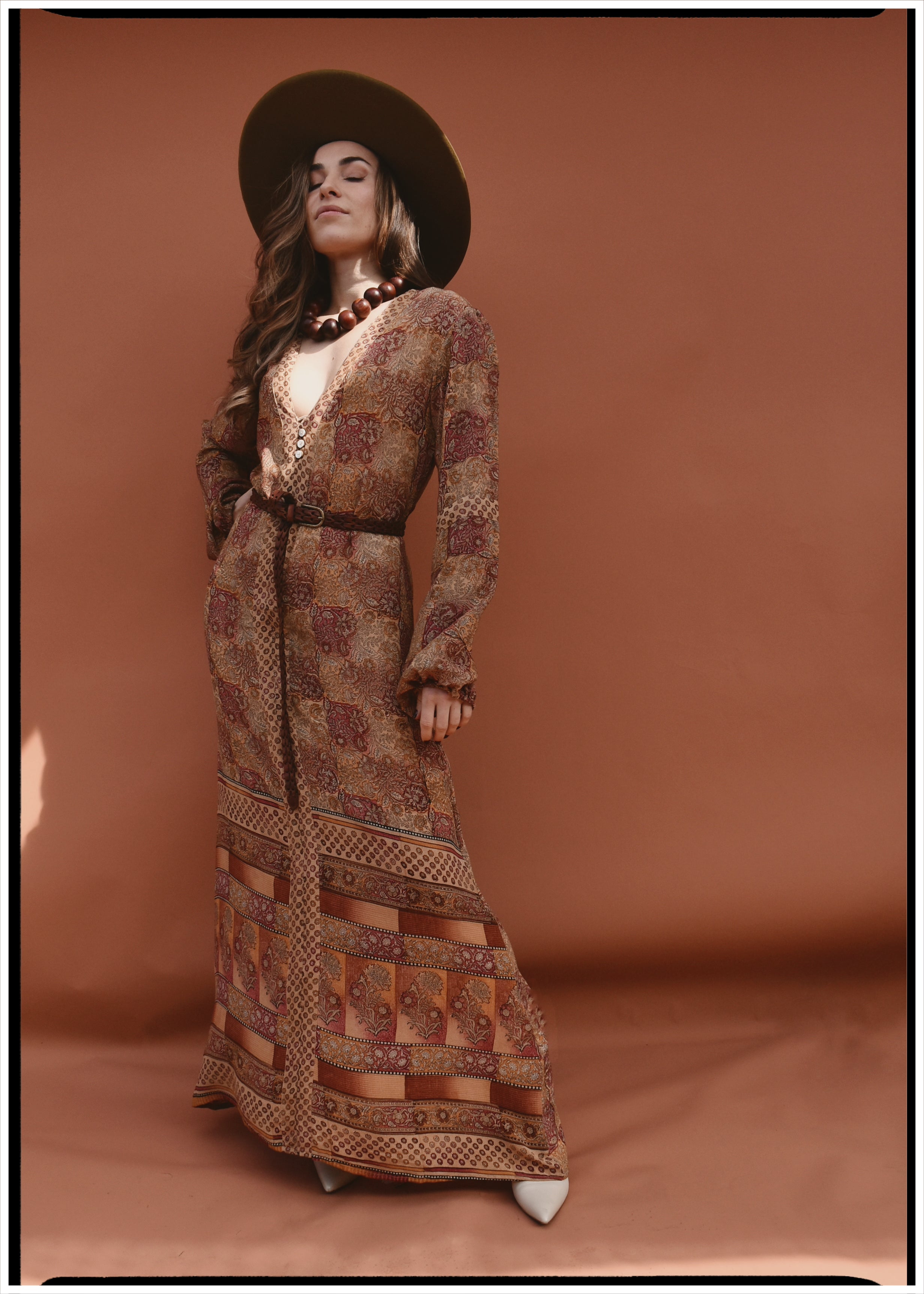 Zea Silk Crepe Kaftan Maxi Dress ~  Cameo XS