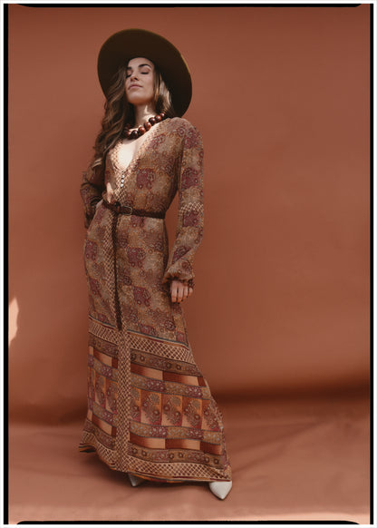 Zea Silk Crepe Kaftan Maxi Dress ~  Cameo XS