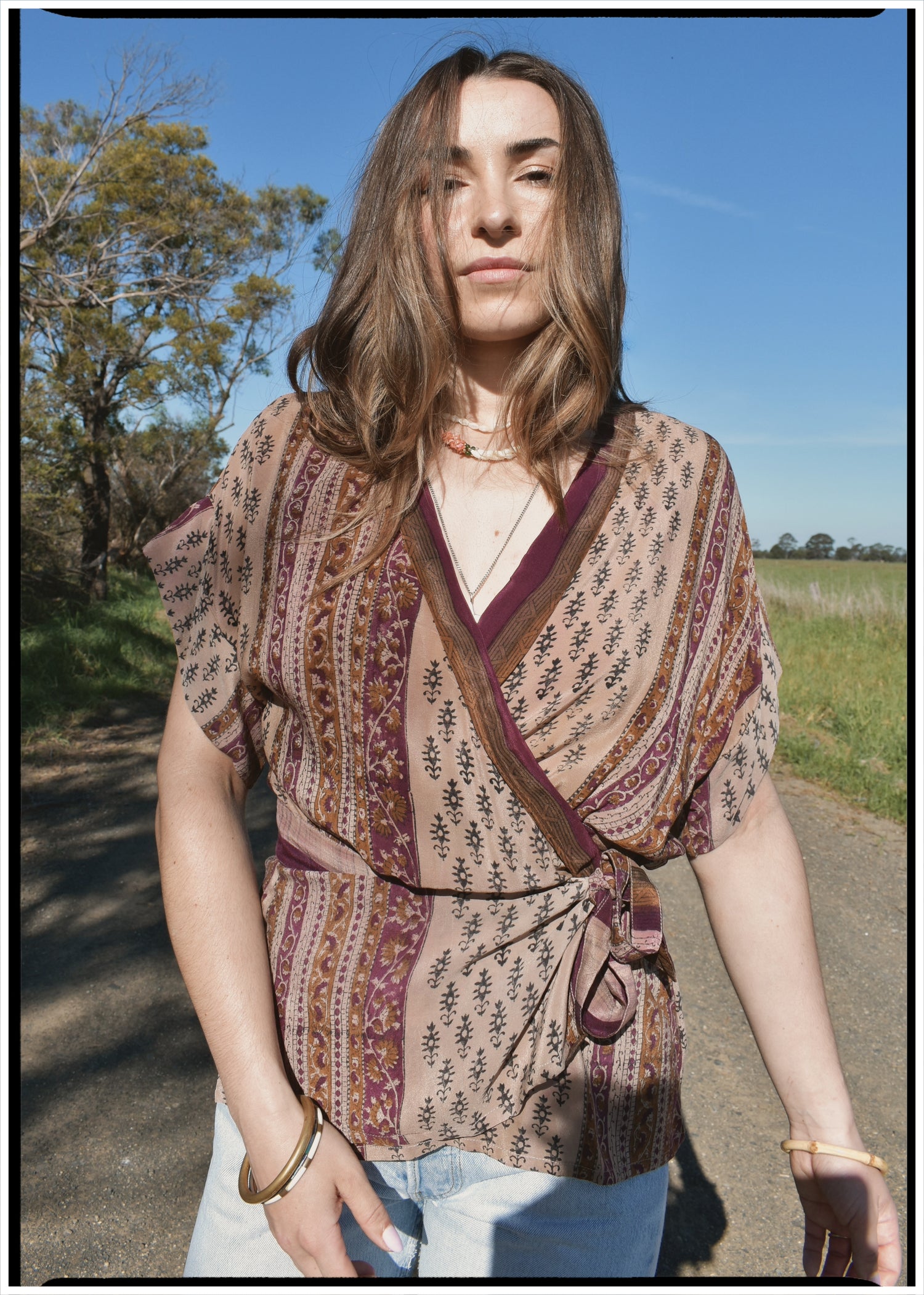 Bassia Silk Crepe Cross Tie Front Blouse ~ Agarbatti M