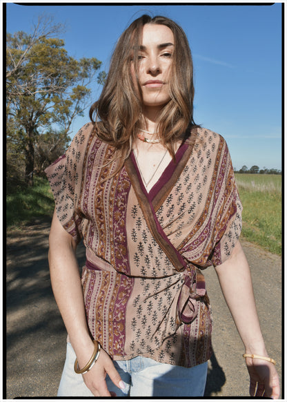 Bassia Silk Crepe Cross Tie Front Blouse ~ Agarbatti M