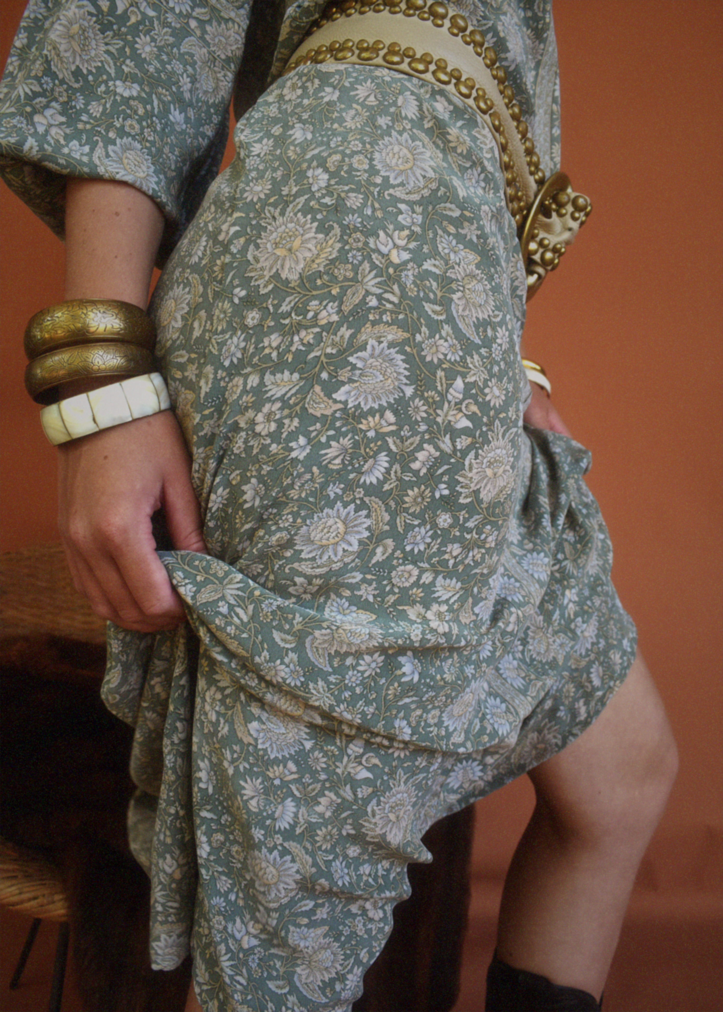 Zea Silk Crepe Kaftan Maxi Dress ~  Sea Mist M