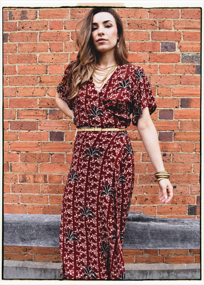 Liatris Silk Crepe Flutter Sleeve Wrap Dress ~ Cambridge L