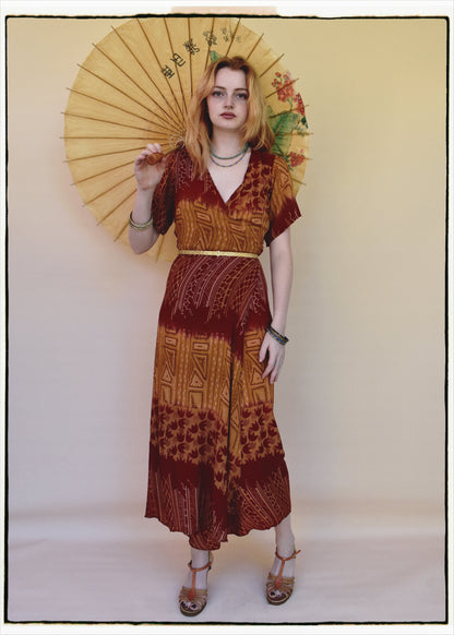 Liatris Silk Crepe Flutter Sleeve Wrap Dress ~ Topaz XS
