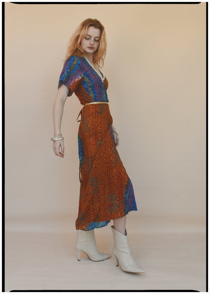 Liatris Silk Crepe Flutter Sleeve Wrap Dress ~ Lantana M