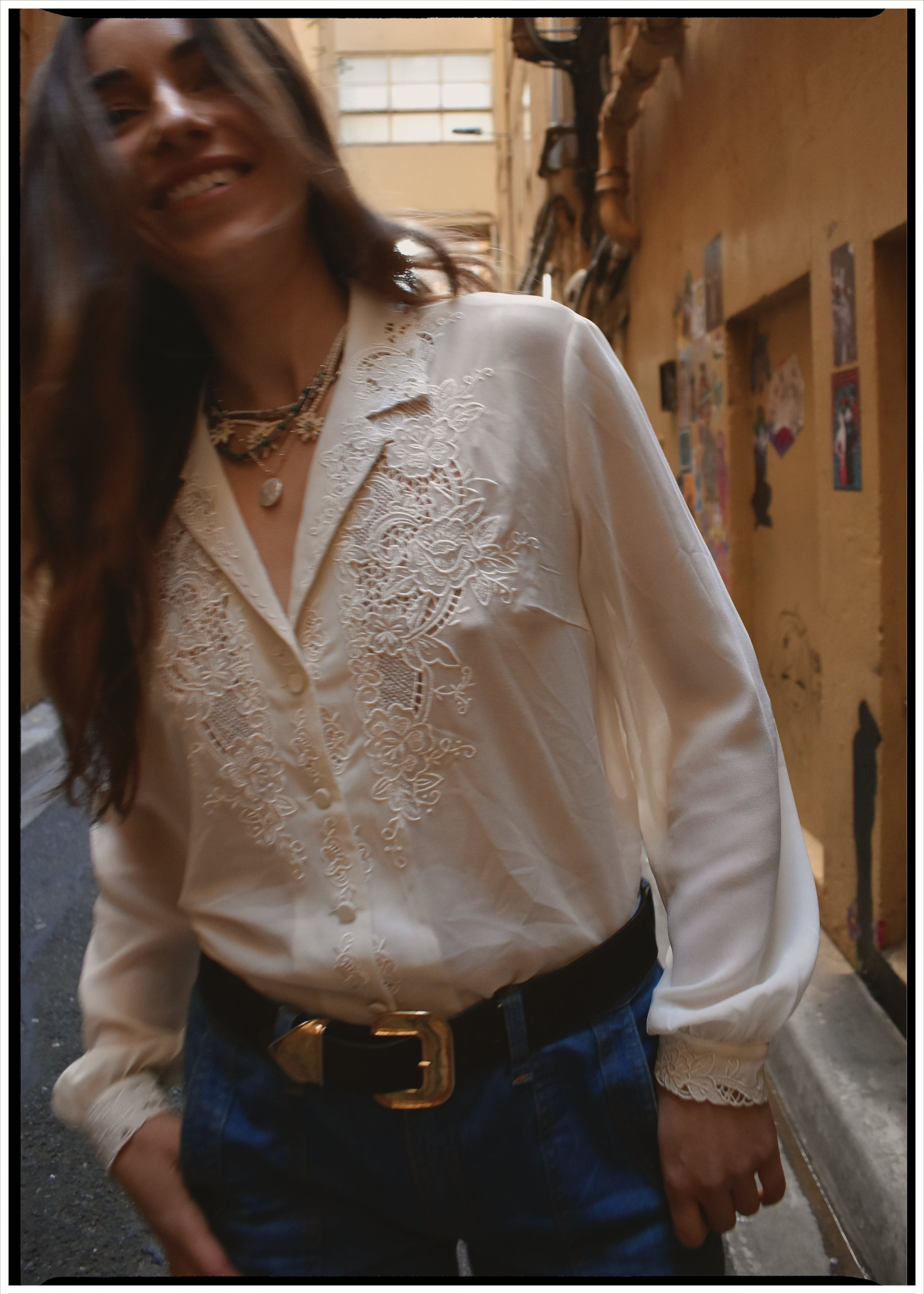 Tilia Silk Crepe Cut-Work Embroidered Shirt ~ Antique White