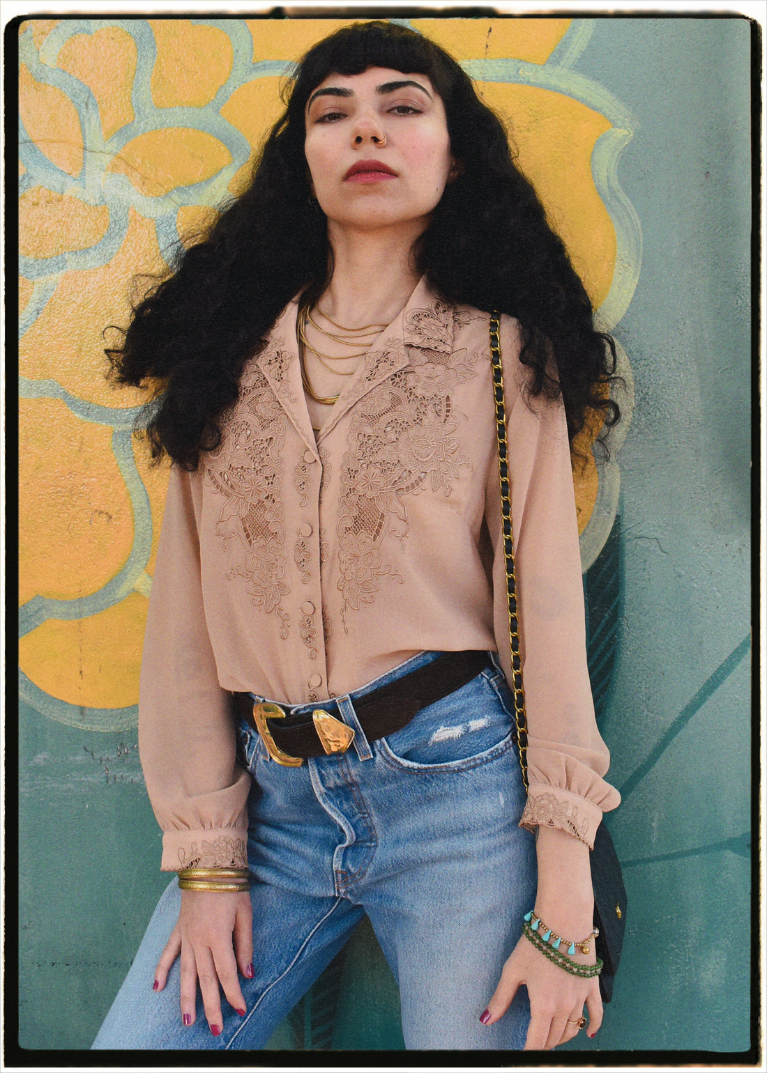 Tilia Silk Crepe Cut-Work Embroidered Shirt ~ Nougat