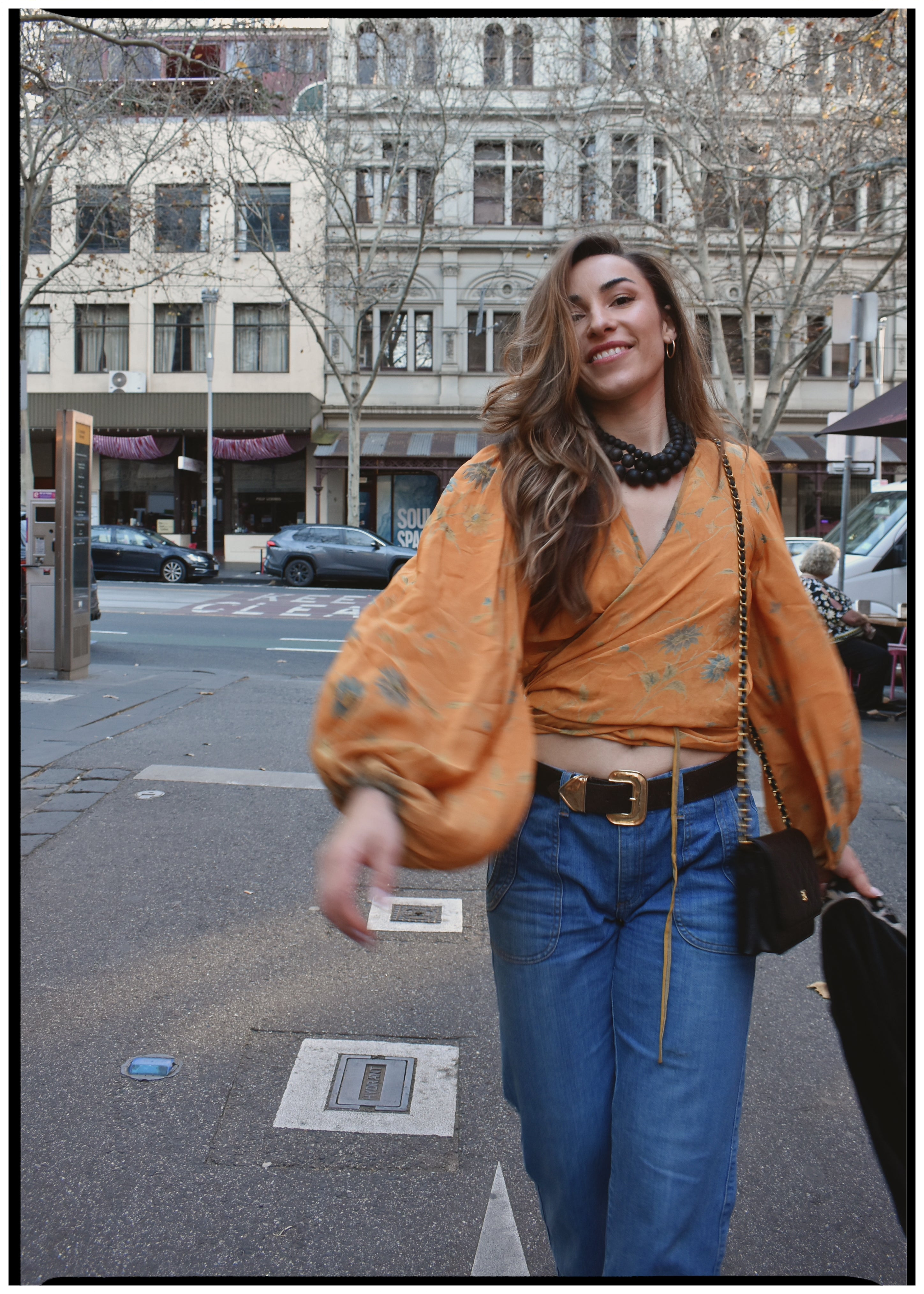 Hoya Silk Crepe Balloon Sleeve Wrap Top ~ Sunstruck S