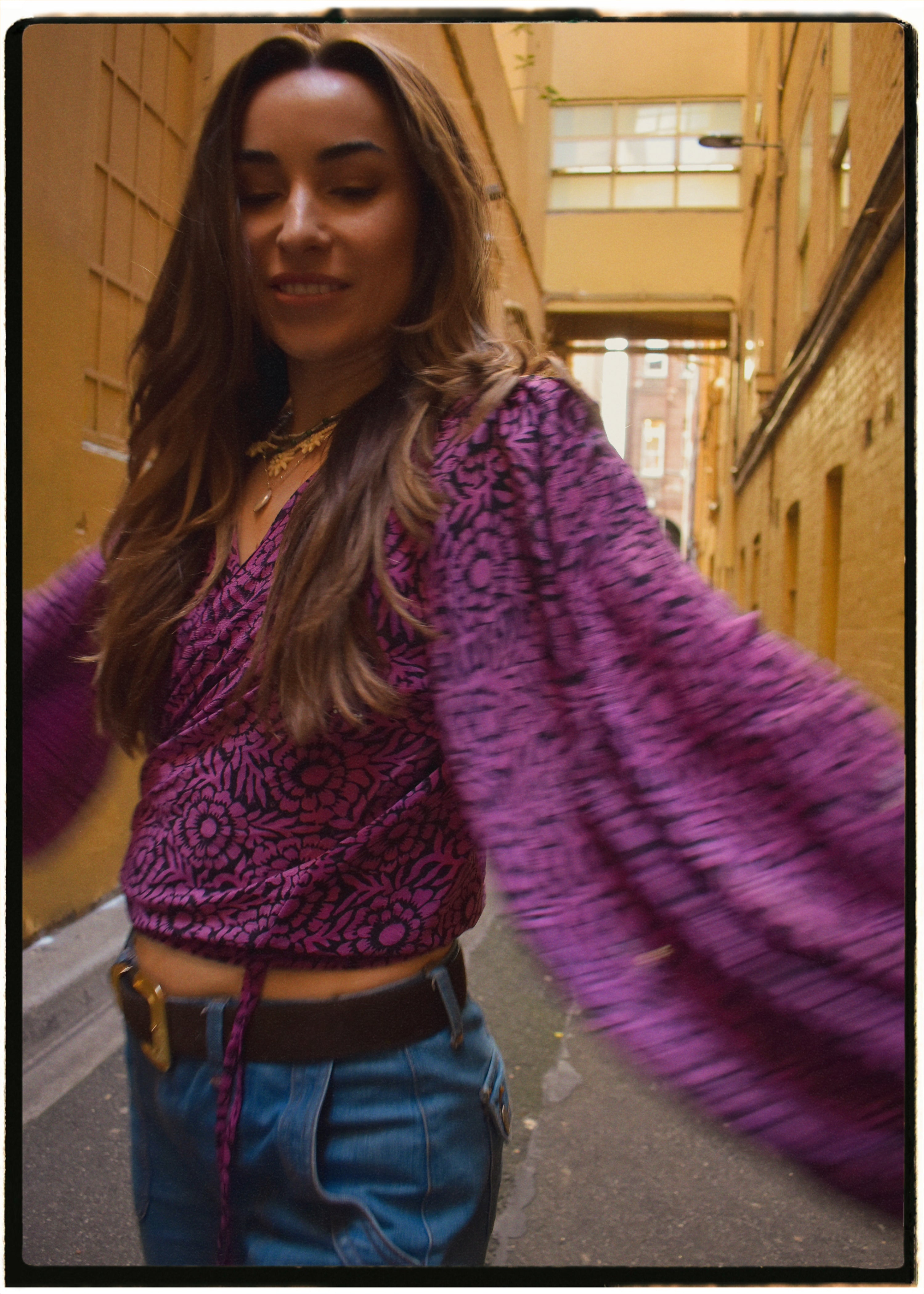 Hoya Silk Crepe Balloon Sleeve Wrap Top ~ Dahlia M