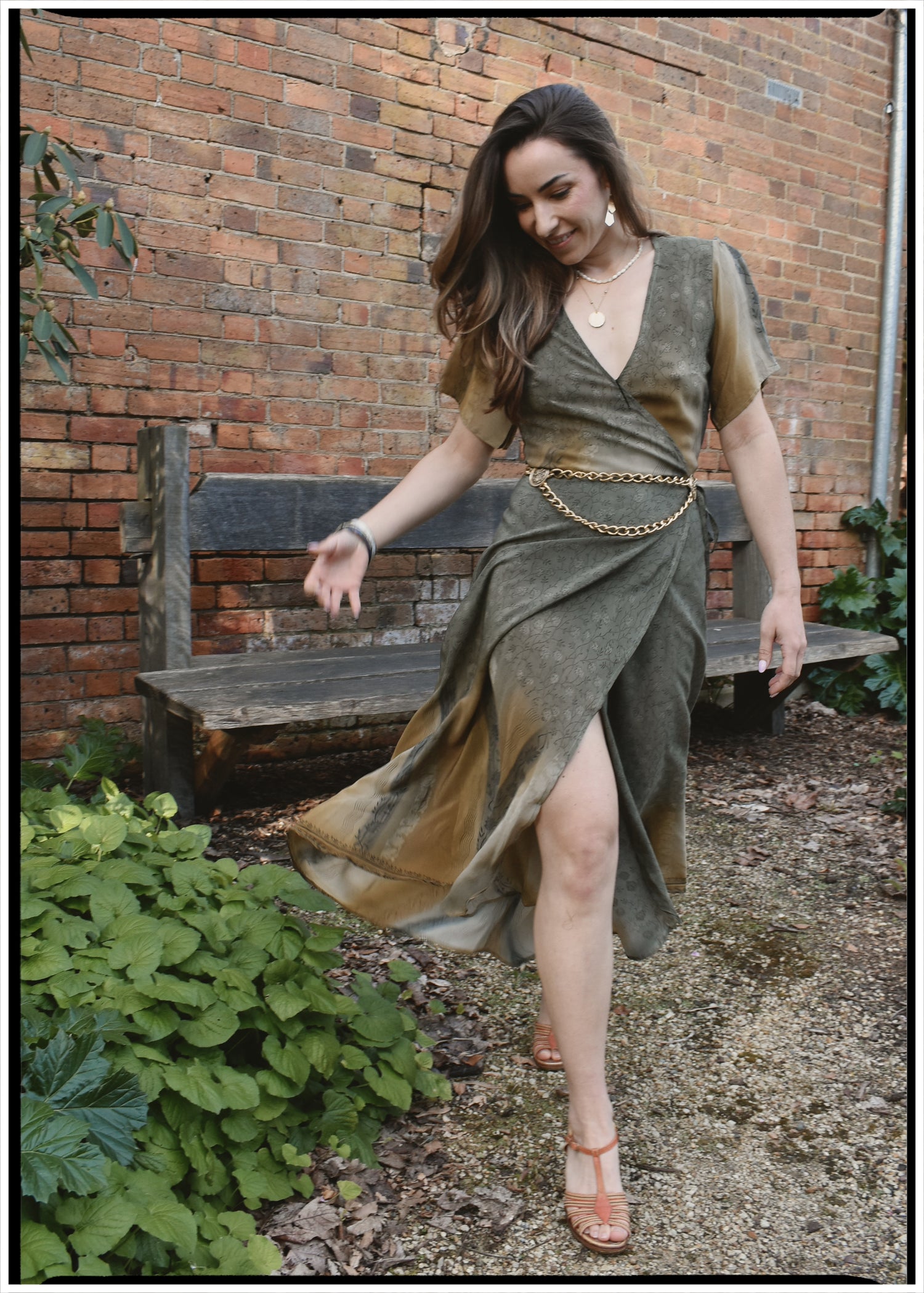 Liatris Silk Crepe Flutter Sleeve Wrap Dress ~ Fern XS
