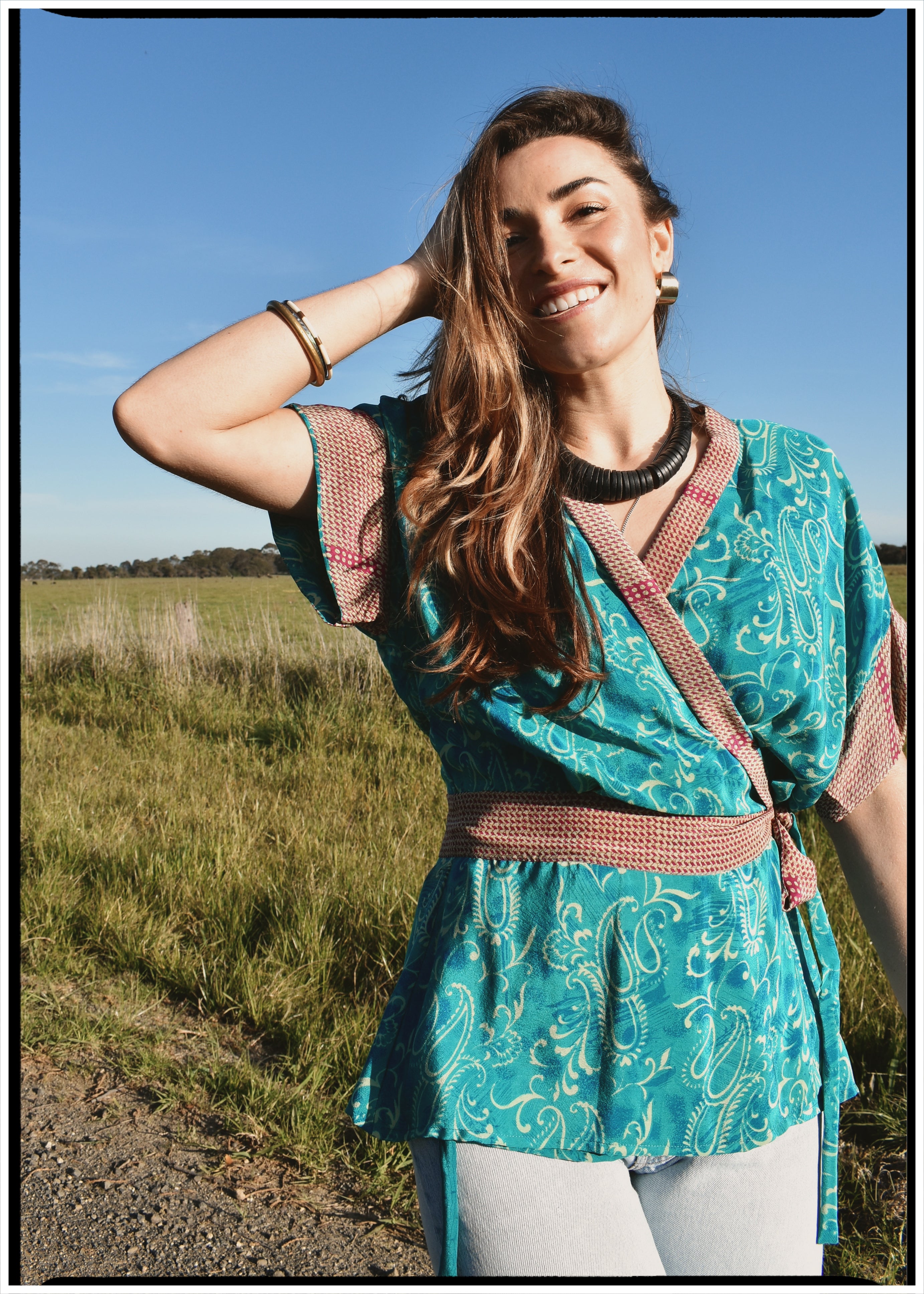Bassia Silk Crepe Cross Tie Front Blouse ~ Spectra L