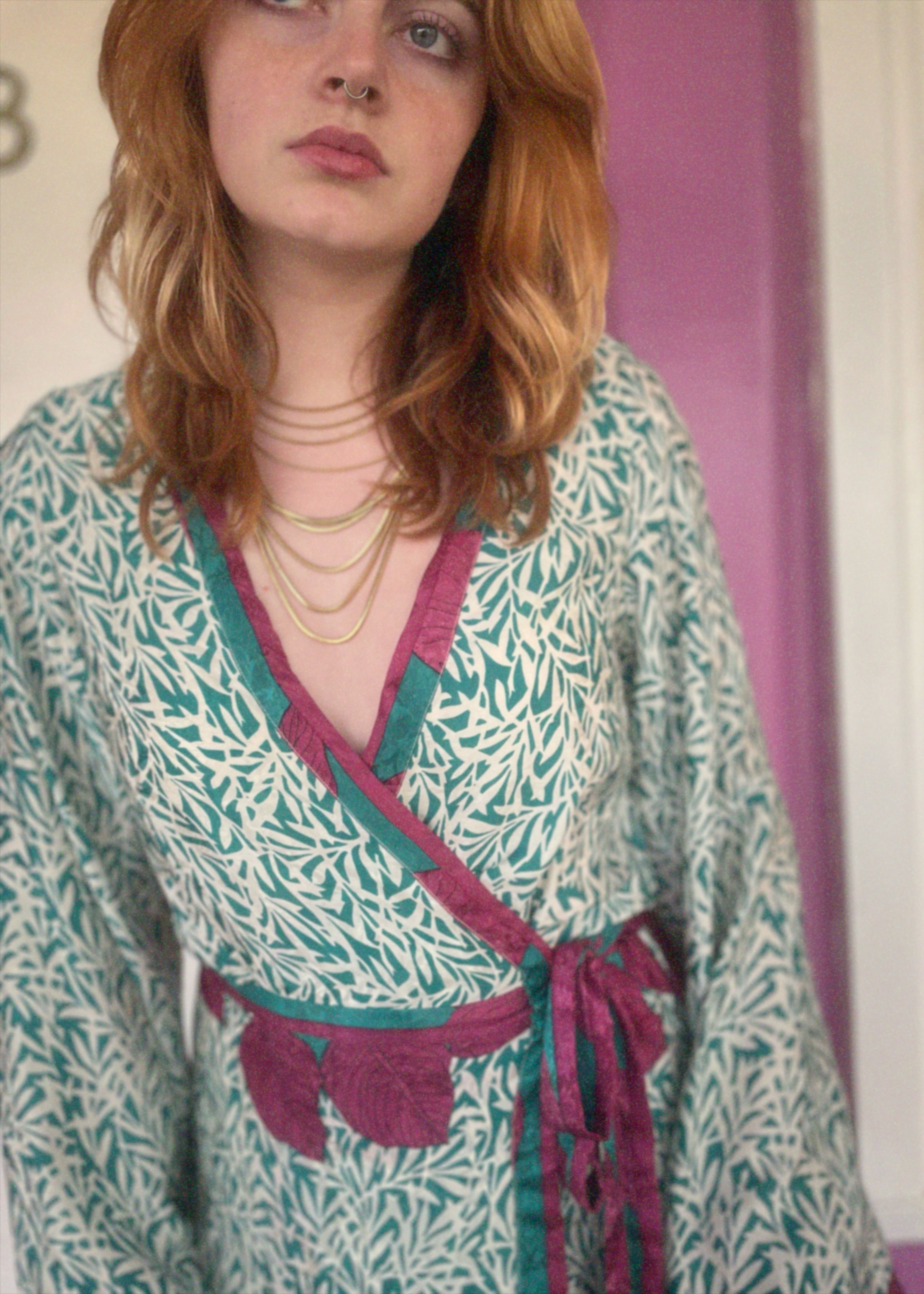 Caladium Silk Wrap Dress ~ Tambourine S