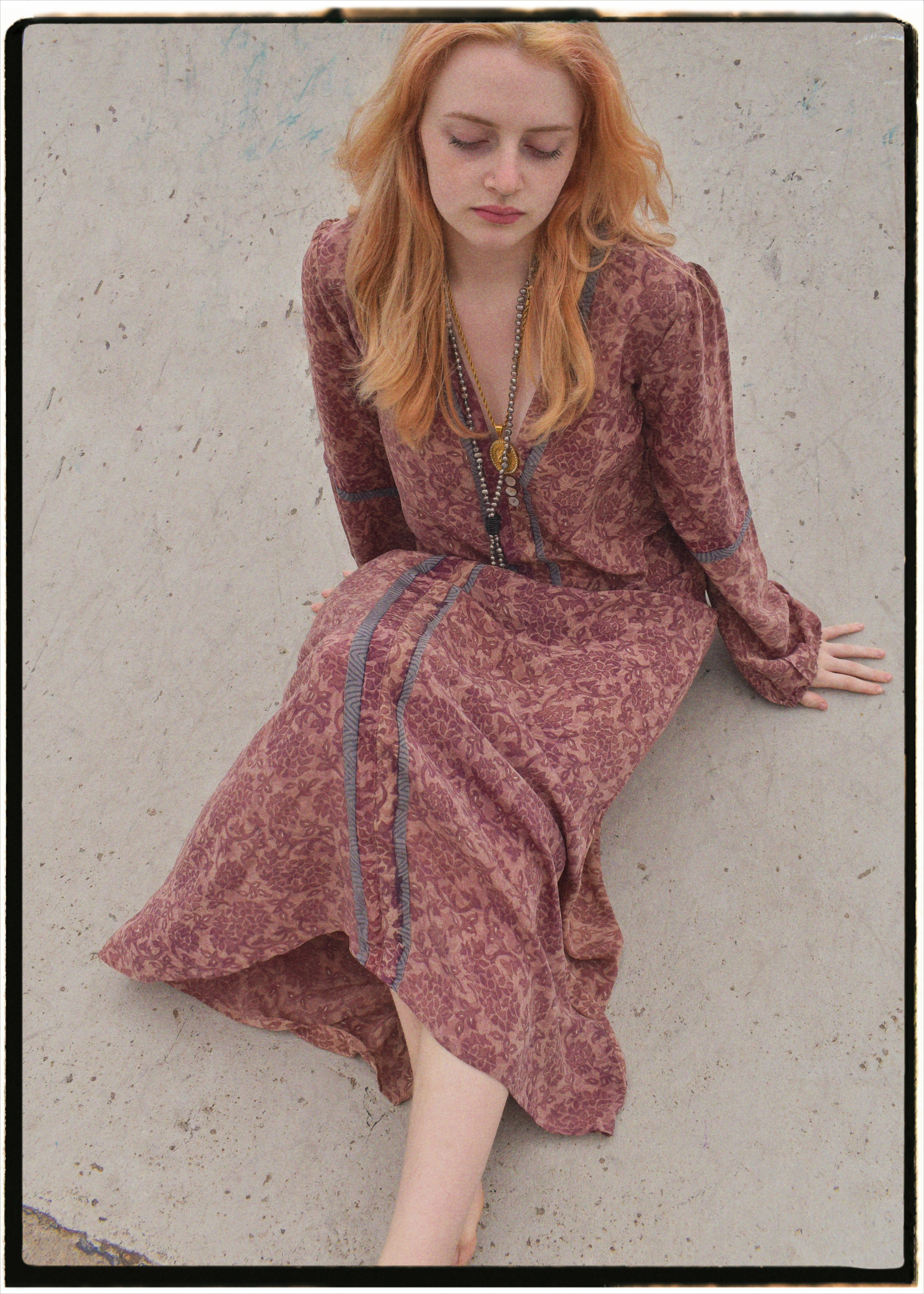 Zea Silk Crepe Kaftan Maxi Dress ~  Quartz XS
