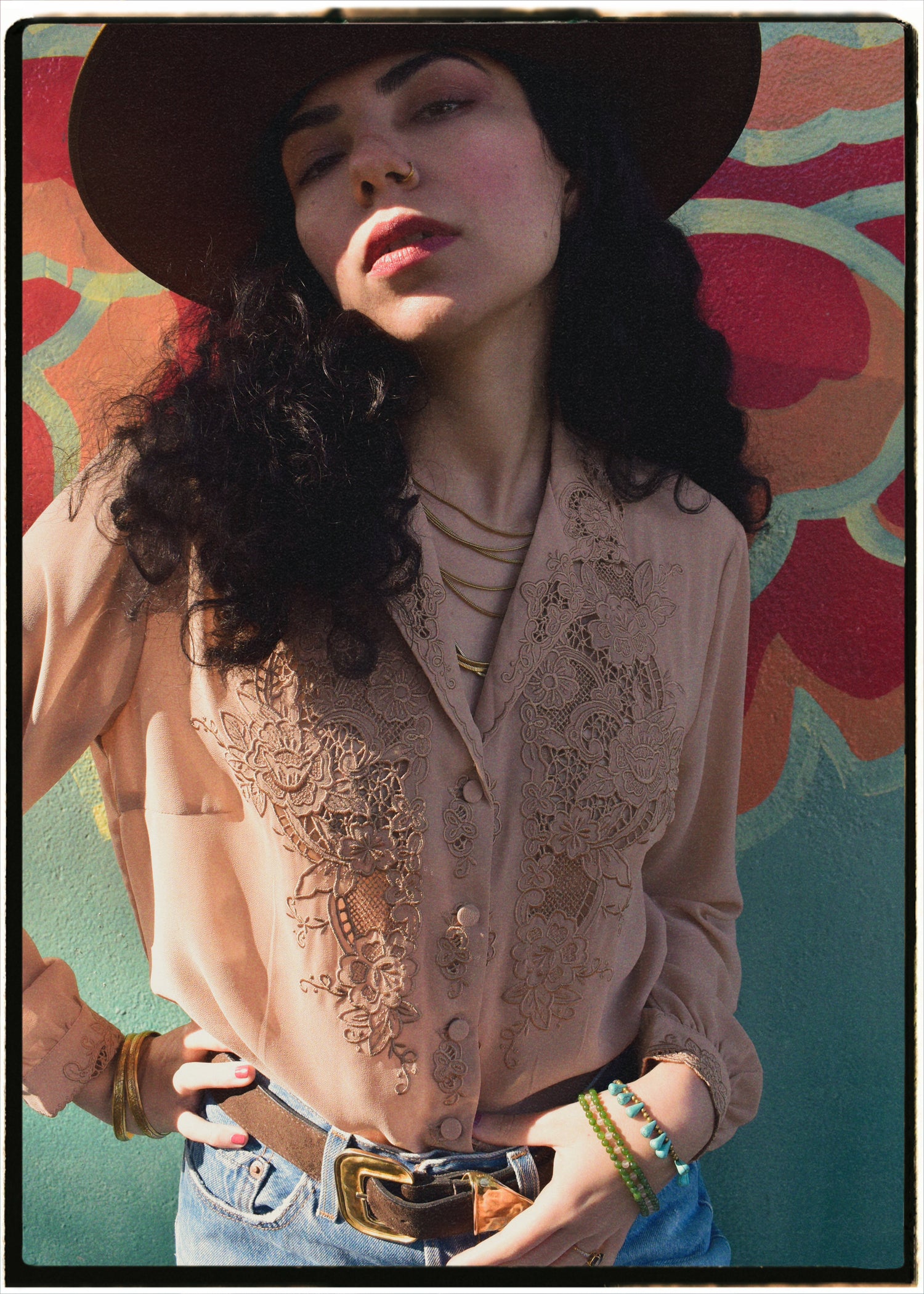 Tilia Silk Crepe Cut-Work Embroidered Shirt ~ Nougat