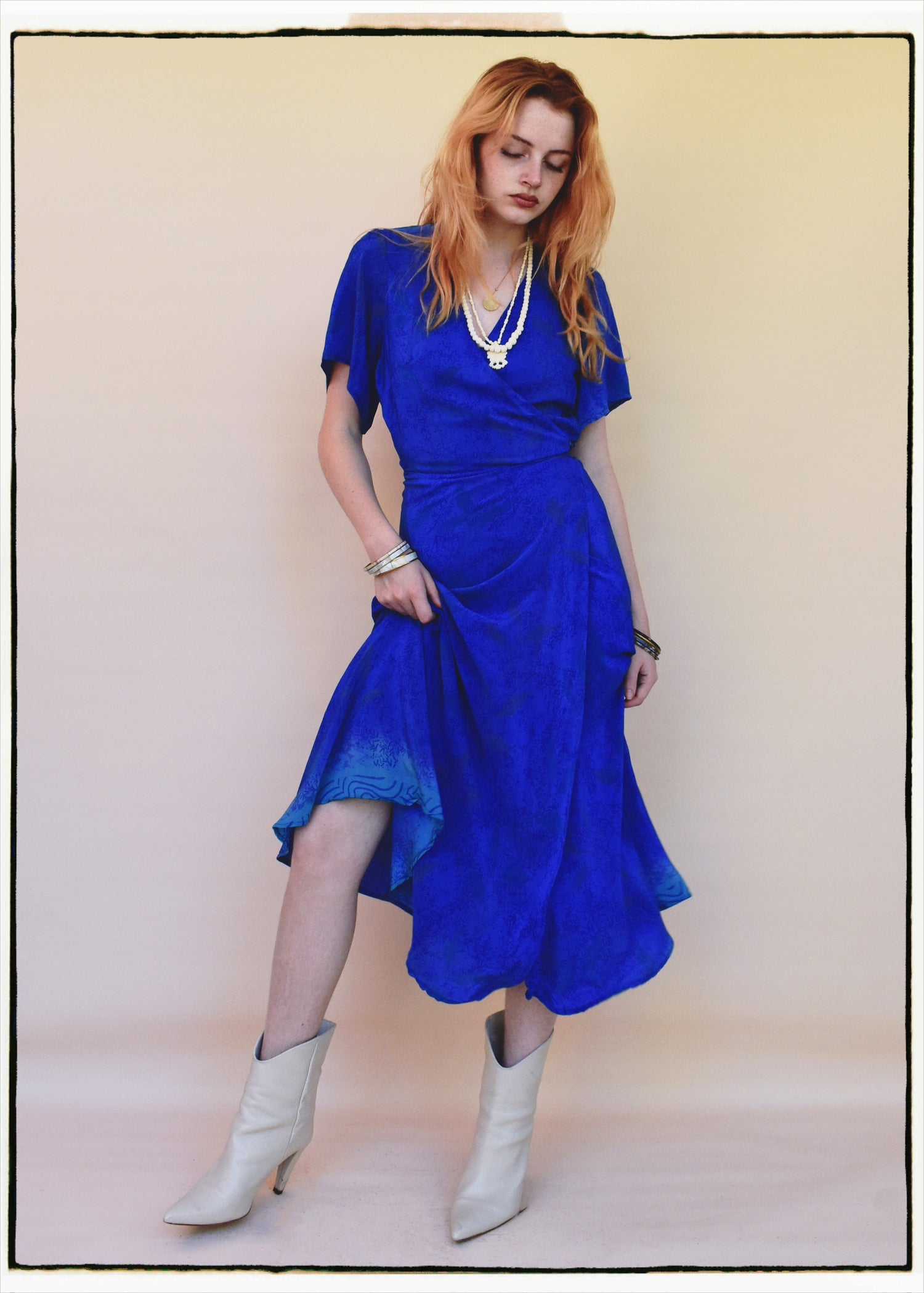Liatris Silk Crepe Flutter Sleeve Wrap Dress ~ Icehouse M