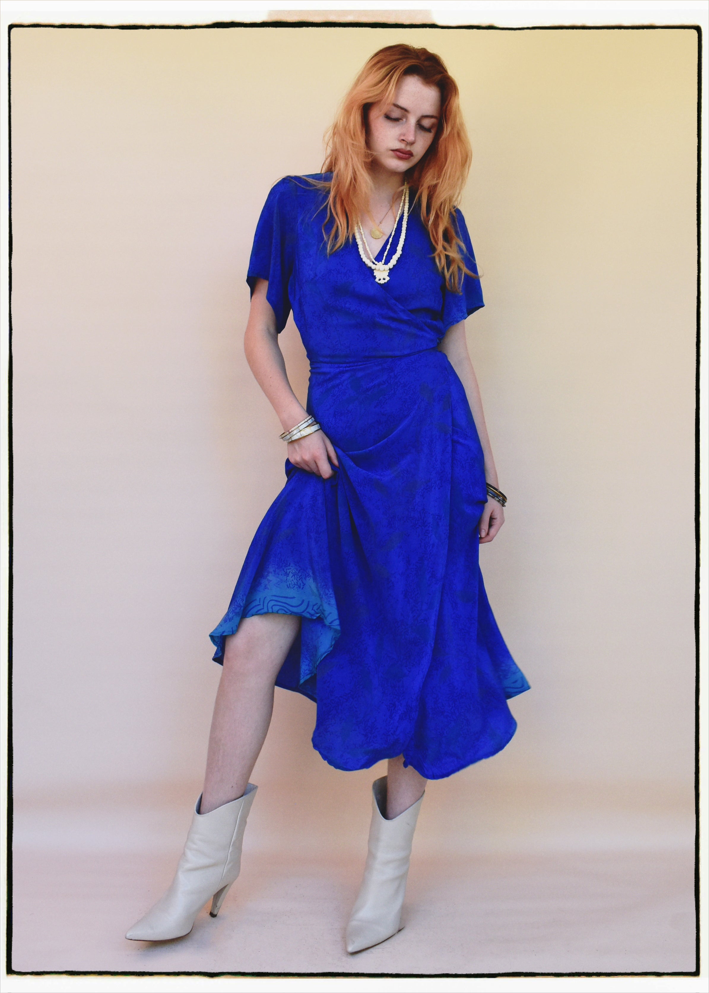 Liatris Silk Crepe Flutter Sleeve Wrap Dress ~ Icehouse M