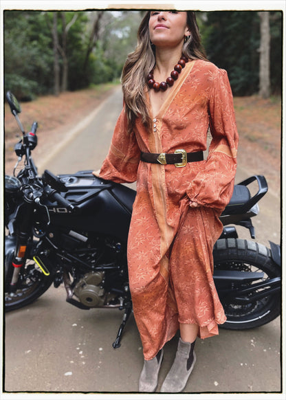 Zea Silk Crepe Kaftan Maxi Dress ~  Peach XL