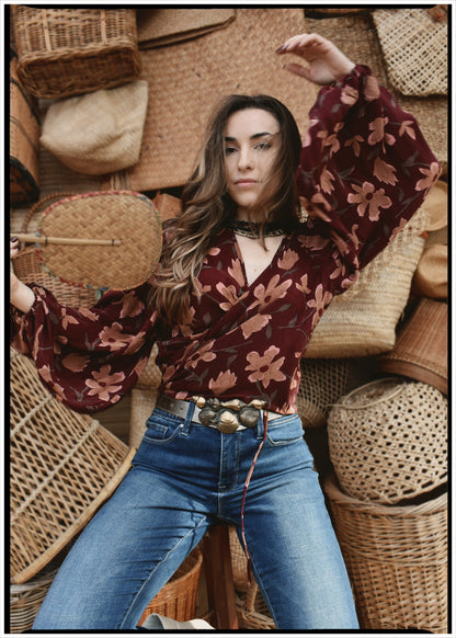 Hoya Silk Crepe Balloon Sleeve Wrap Top ~ Daphne L