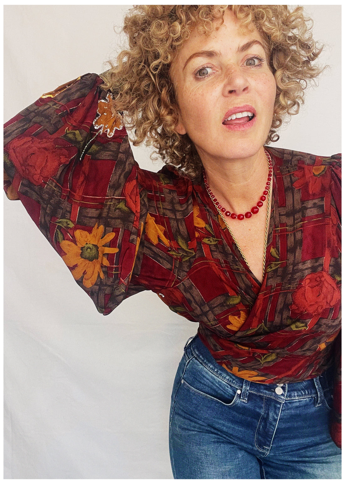 Hoya Silk Crepe Balloon Sleeve Wrap Top ~ Jester XL