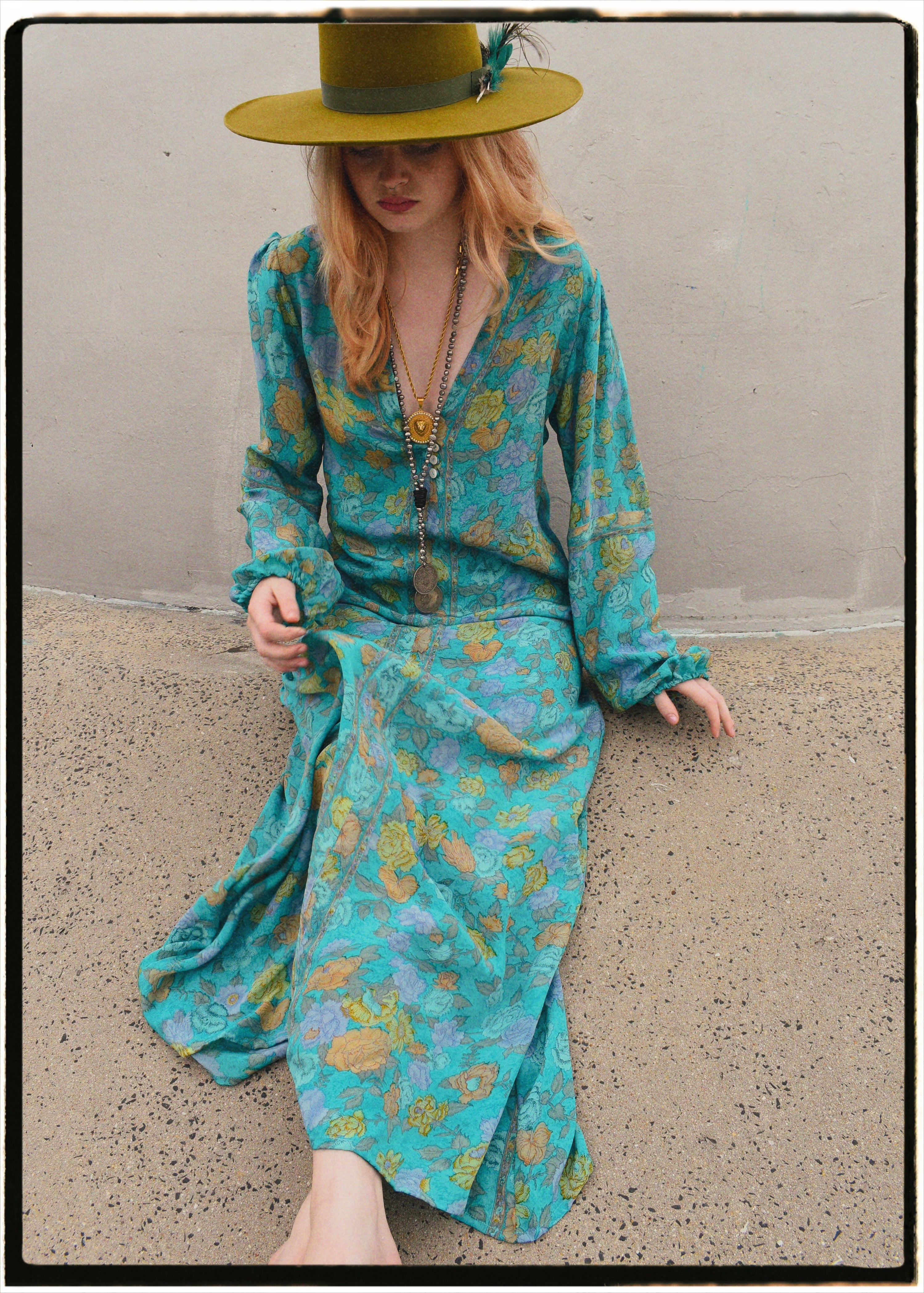 Zea Silk Crepe Kaftan Maxi Dress ~   Scuba XS